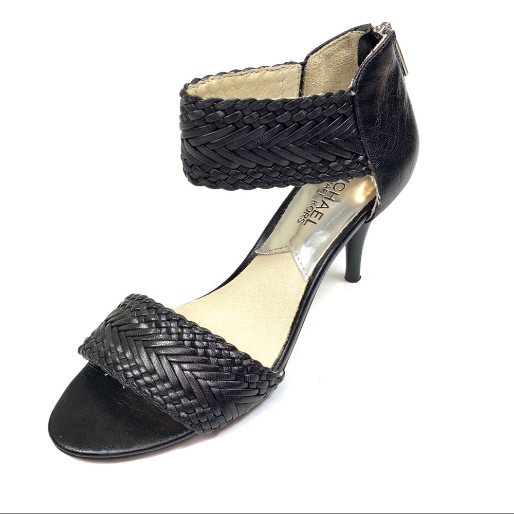 Michael Kors Leather Woven Sandal Heels Black - Picture 1 of 5